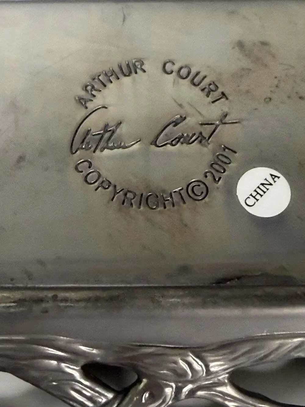 Vintage Arthurs Court 2001 Pewter Grape Vines Leaves Covered Butter Dish.